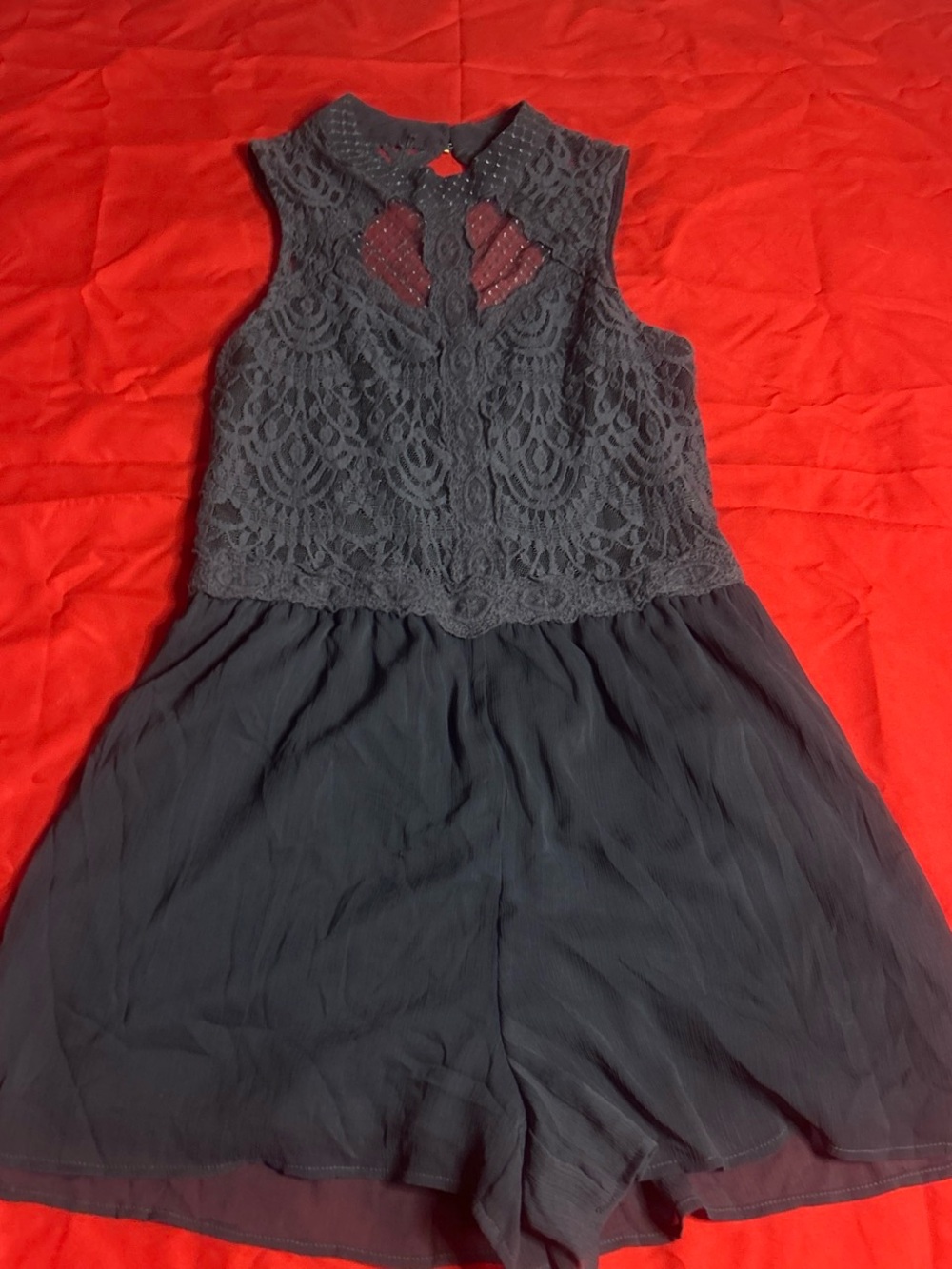 Xhilaration Navy Lace One-Shoulder Romper
